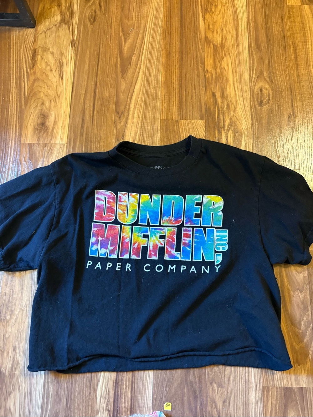 adidas Black Crop Top with Multicolor Tie-Dye Dunder Mifflin Logo
